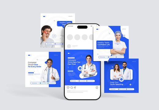 Modern Dental Clinic Social Media Post Template with Blue Accents