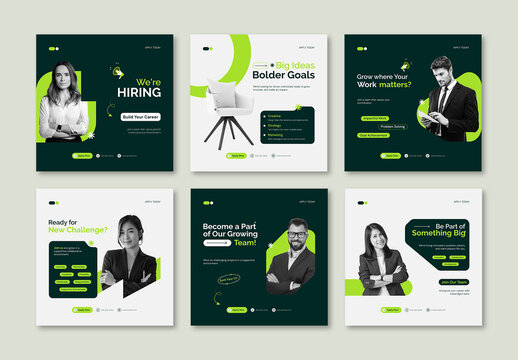 Corporate We Are Hiring Social Media Post Template Bundle for Recruitment Agency