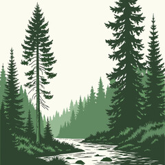Obraz premium A serene forest landscape with a gentle stream