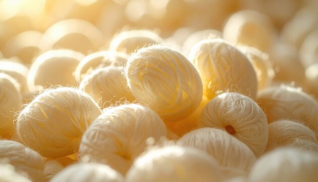 FlyPro Firefly Raw Unprocessed Silk Cocoons in Natural Cluster, Detailed Photographic Capture with Soft Diffused Daylight