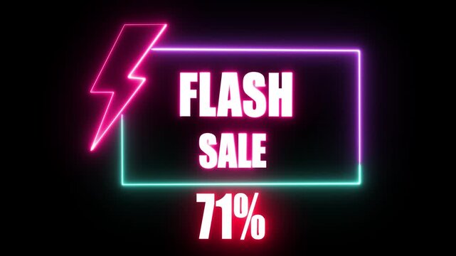 Neon Flash Sale 71 Percent Discount Animated Graphic with Lightning Bolt Icon