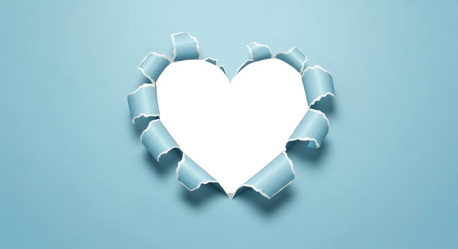 Heartshaped Hole Torn In Light Blue Paper With Black Void
