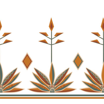 Blue tequila agave in blossom stylized seamless pattern. Border drawing in tribal etno style. Vector isolated illustration
