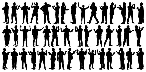 Professional Men Silhouettes Collection with Communication Gestures and Sign Language Isolated on Transparent Background