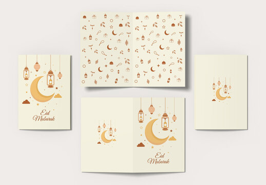 Elegant Eid Mubarak Card Layout with Pattern Illustration Layout