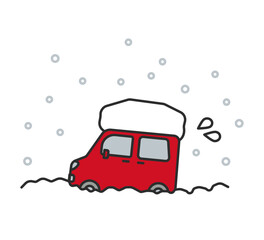 タイヤが雪に埋もれて進めない車のイラスト