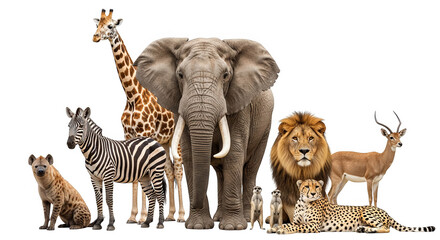 Obraz premium African Safari Animals Group Portrait Isolated On Black Background