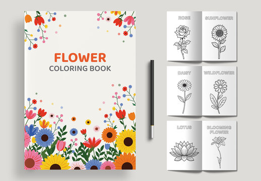 Flower Coloring Book for Kids with Illustration