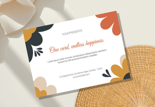 Elegant Greeting Gift Card Template with Abstract Floral Illustration