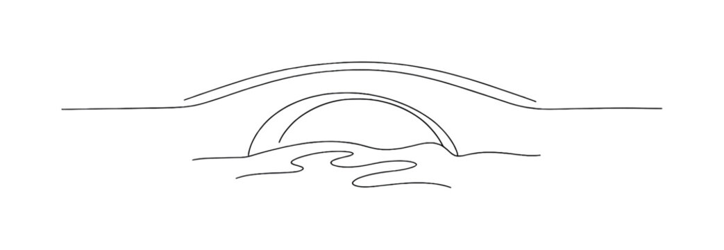 Silent bridge passage. Minimalistic one-line drawing minimal bridge arch with calm flowing