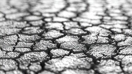 Cracked earth texture closeup in black and white abstract photography