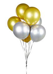 golden and silver metallic party balloons cluster isolated on white or transparent png © David Kreuzberg