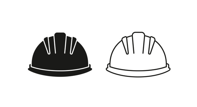 Labor day safety helmet icon set in black and white Vector