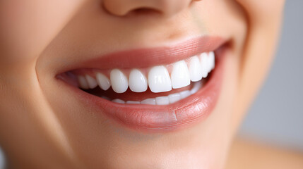 Obraz premium Joyful smile with straight teeth radiating confidence, modern dental clinic orthodontic success, oral health visualization, teeth alignment representation, with copy space