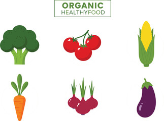 Organic Healthy Food Flat Icons Set &ndash; Fresh Vegetable Vector Collection