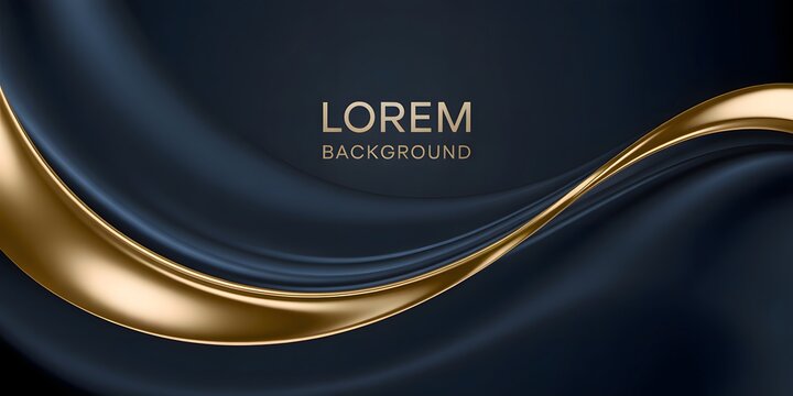 A dark blue background with a gold wave and lorem text
