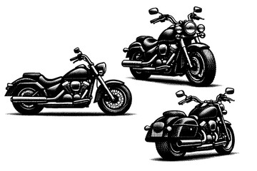 Obraz premium Motorcycle silhouette cruiser. A classic cruiser motorcycle with low seat, elongated wheelbase, large fuel tank, and prominent handlebars