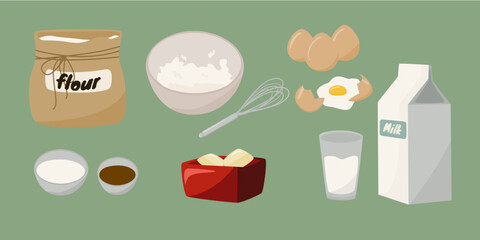 Pancake Ingredients Flat Lay Illustration