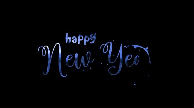 Happy New Year text animation on transparent background.