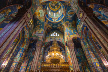 Fototapeta premium LJUBLJANA, SLOVENIA, JULY 16, 2024 - Inner of Sts. Cyril and Methodius Church in Ljubljana, Slovenia