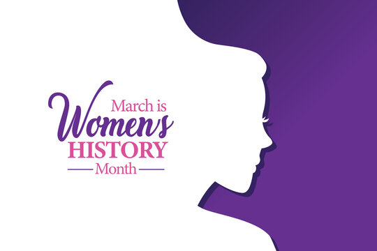 March Celebrated as Women's History Month, poster design with silhouette in white