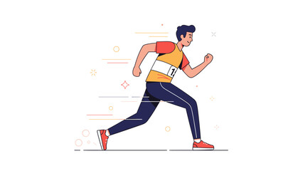 Fototapeta premium Young caucasian male runner in motion wearing race bib, athletic wear, and sneakers