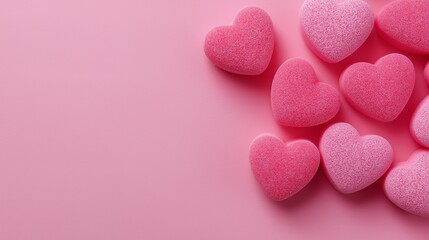 Fototapeta premium Pink heart shaped candies on pink background