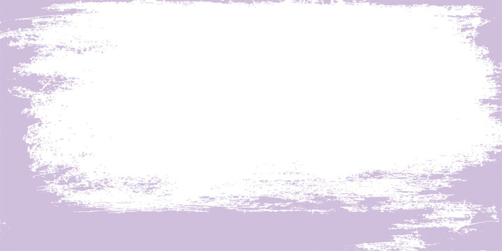 Lavender purple grunge border frame on white background with distressed paint brush stroke texture for rustic design