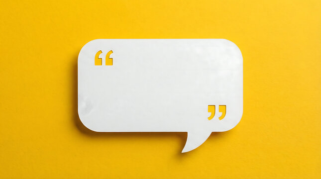 Blank Speech Bubble with Quotation Marks on Yellow Background