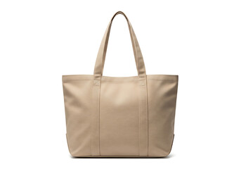 Naklejka premium A beige tote bag with two handles displayed against a clean white background