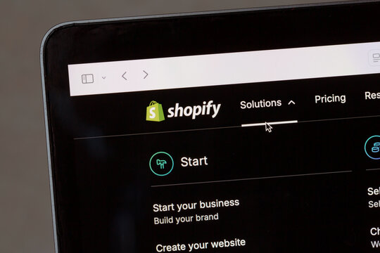 Ostersund, Sweden - Feb 13 2026: Shopify website. Shopify is the name of its proprietary e-commerce platform.