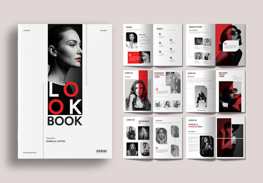 Modern Fashion Lookbook Template with Bold Red and Black Accents