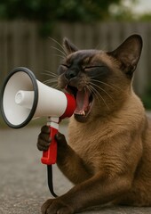 Fototapeta premium Cat shouting through megaphone.