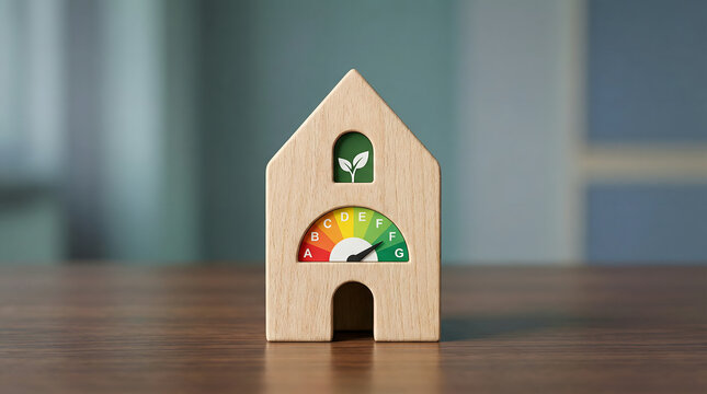 Eco-friendly house concept with energy efficiency meter and green sprout