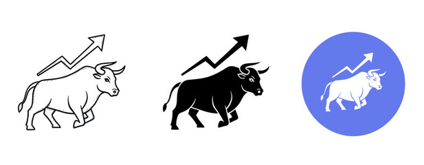 Naklejka premium Bull market icons highlighting growth with upward arrows