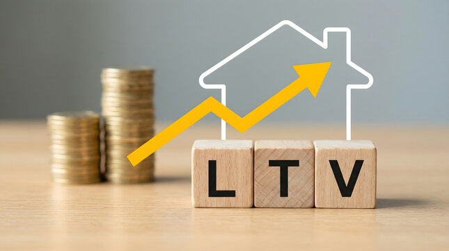 Loan To Value Ratio (LTV) Concept: Rising House Prices, Investment Growth, Real Estate Finance