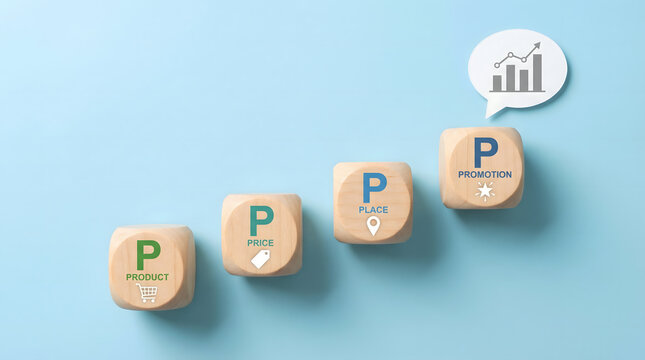 Marketing Mix 4 Ps: Product, Price, Place, Promotion, Business Growth Concept