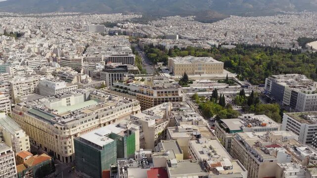 Syntagma square and Hellenic Parliament in Athens Greece capital city landmarks, aerial drone