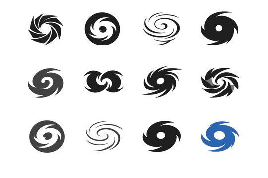 Hurricanes. Icon set. Set Logo of Hurricanes: cyclone wind swirl. harmonious logo variations of the same emblematic concept, each with different artistic