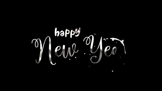 Happy New Year text animation on transparent background.