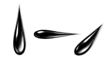 Raindrop macro object an elongated raindrop stretched by motion shown in vertical orientation horizontal orientation and angled orientation