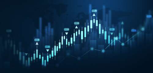 Business financial chart with moving up arrow graph.Financial data charts with glowing stock market graphs.Stock market investment data and analysis finance graph.	
