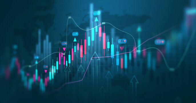 Business financial chart with moving up arrow graph.Financial data charts with glowing stock market graphs.Stock market investment data and analysis finance graph.	
