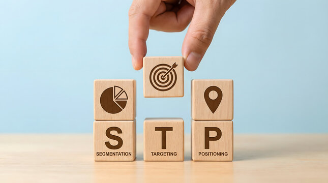 STP Marketing Strategy: Segmentation, Targeting, Positioning concept with wooden blocks