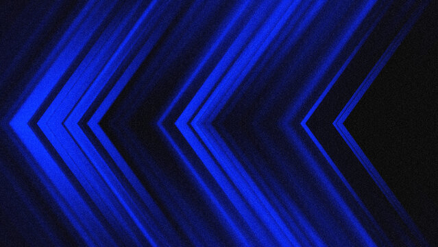 Abstract background of dynamic blue chevron shaped lines pattern with retro futuristic grain texture