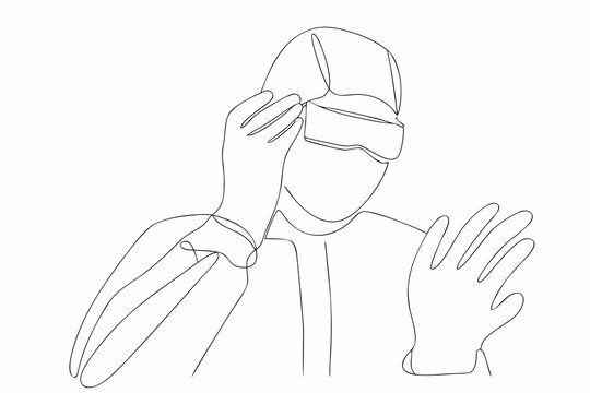 Line art illustration of a person wearing a virtual reality headset
