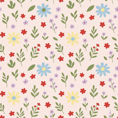 Hand_Drawn_Pastel_Blue_Yellow_Daisy_Floral_Pink_Background_Pattern