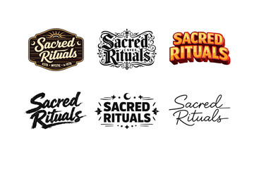Obraz premium Sacred Rituals. Set lettering. harmonious lettering variations of the same emblematic concept, each with different artistic interpretation (Retro vintage badge