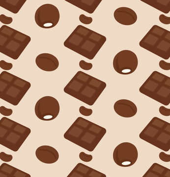 Repeat chocolate brown pattern on beige cream color background with sweet candy elements