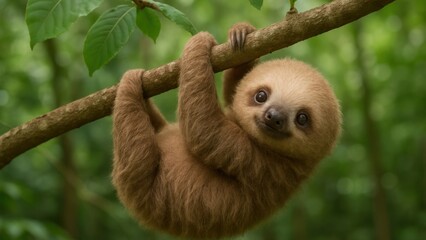 Fototapeta premium Adorable sloth hanging branch
